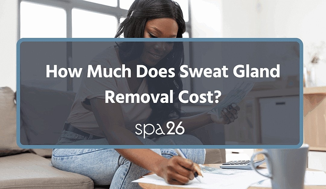 Woman researching sweat gland removal costs.