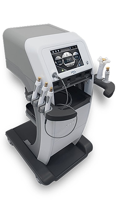 Medical device with touchscreen and multiple attachments.